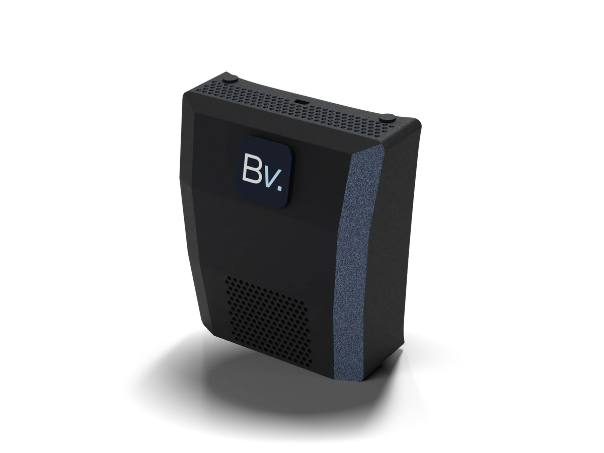 Bv Backpack: a dark robot backpack with the Bv logo and a vent grille